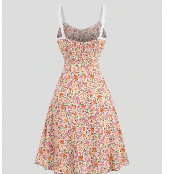 Floral Lace Trim Summer Dress (Size M) - Picture 5 of 14